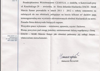 Referencje Dach-Mar - list polecający nr 2