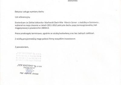Referencje Dach-Mar - list polecający nr 3
