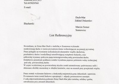 Referencje Dach-Mar - list polecający nr 4