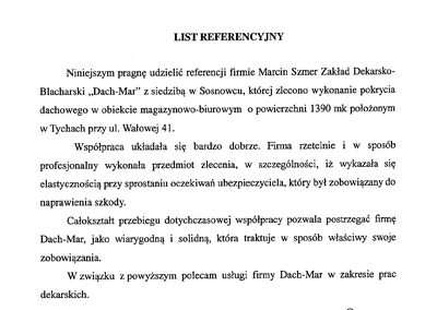 Referencje Dach-Mar - list polecający nr 5