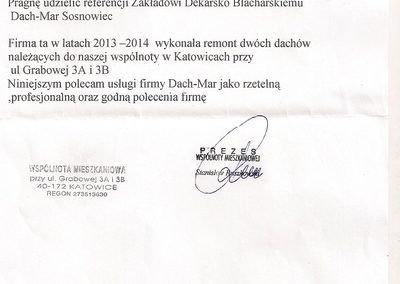 Referencje Dach-Mar - list polecający nr 6